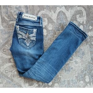 Rock Revival Women's Jeans Low Rise Sz. 26x29 Straight Y2K Studded Embroidery